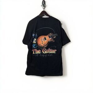 VINTAGE Good Life Guitars T Shirt Sz L Black Instrument Graphic Rock Music Band